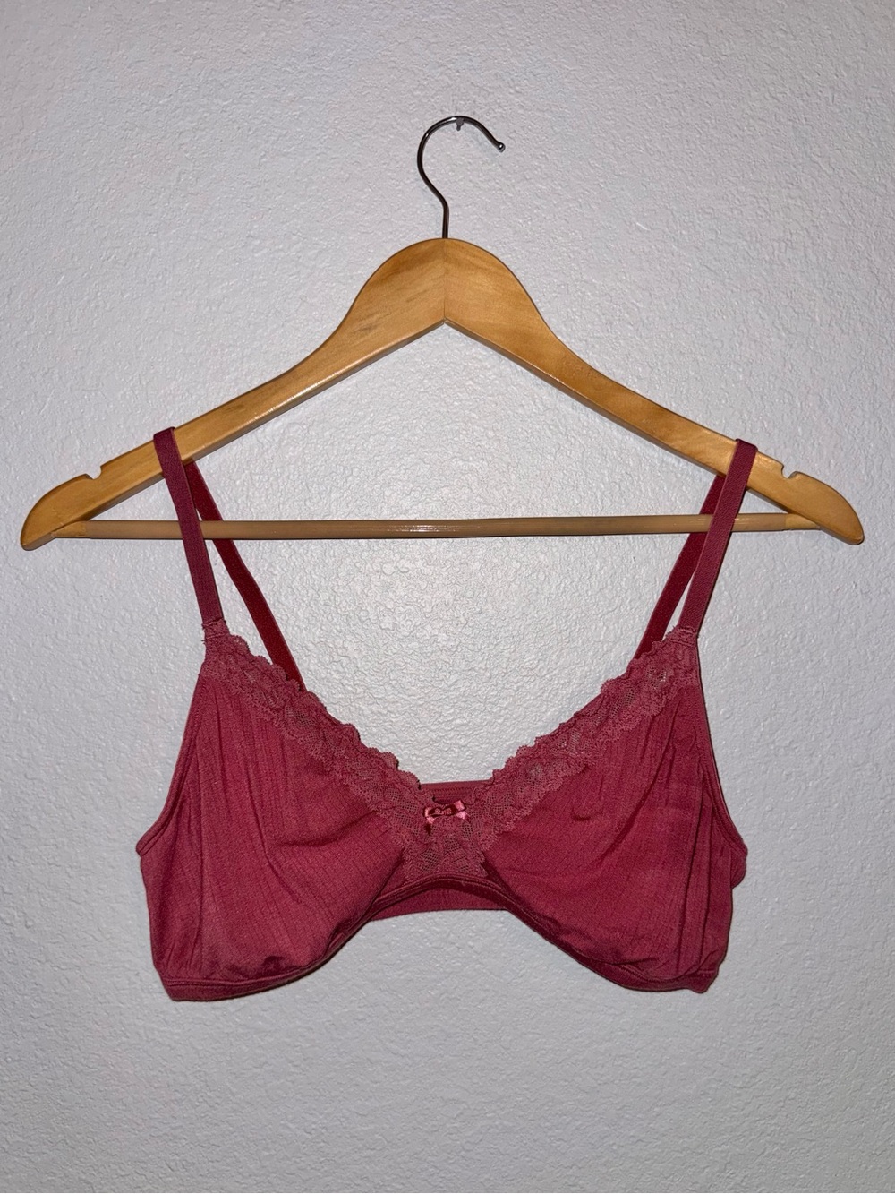 Auden L Women's Lace-Trim Wireless Bra in Deep Rose
